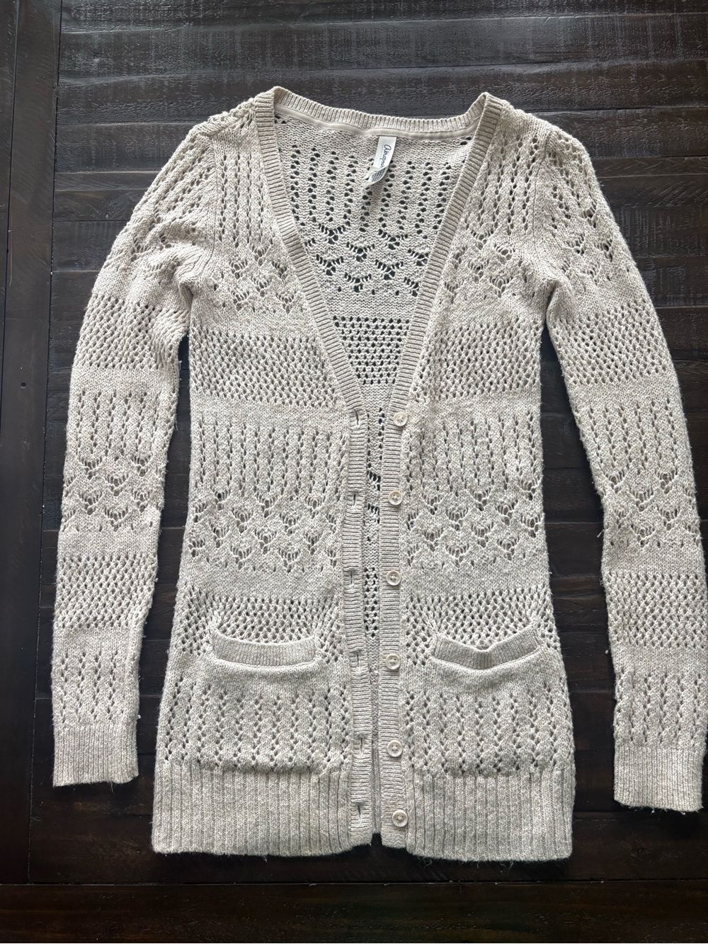 Aeropostale Oatmeal Open Knit Cardigan Sweater Small